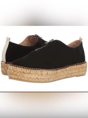 Eric Michael Black Suede Espadrille Platform Slip-On with Top Zip Size 38/7.5